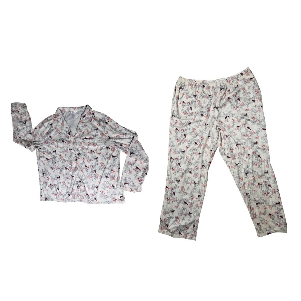 Adonna Sleepwear Cardinal Floral Peint 2-Pajama Set Red White Soft XXL NWOT